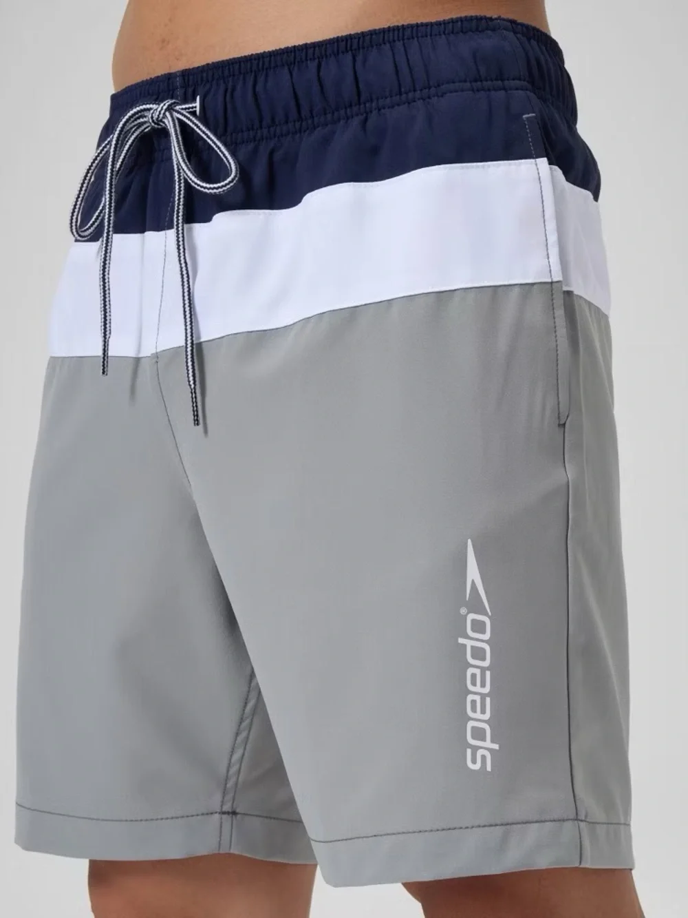 Speedo Men’s XXL Navy, White & Gray Colorblock Swim Shorts